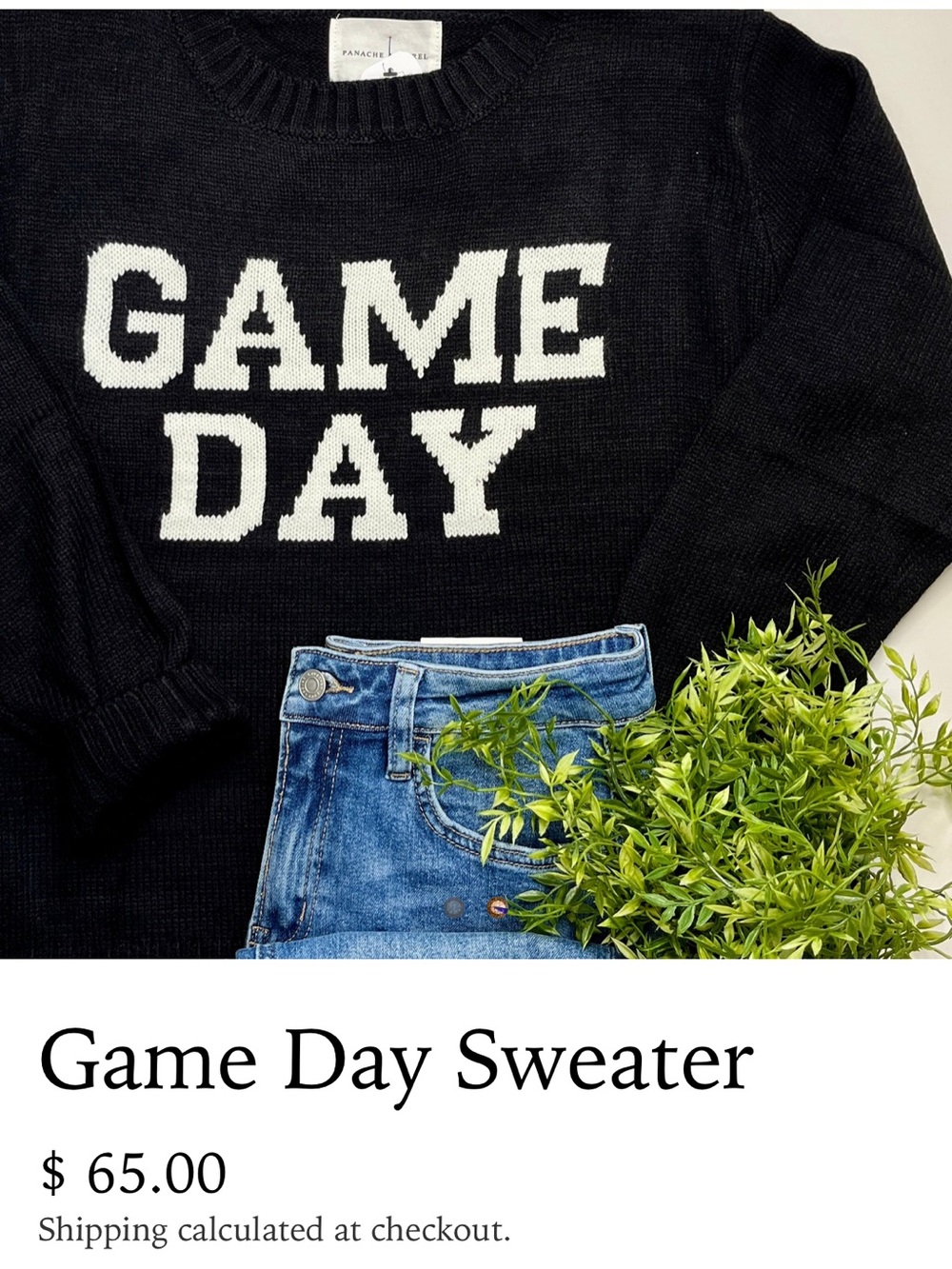 Panache Black 'Game Day' Crewneck Sweater L
